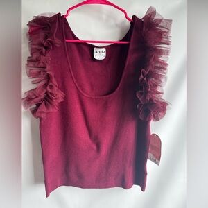Arula Burgundy Ruffle Sleeve Top